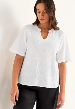 Sale Blus i krinklad bomull Toppar & T-Shirts|Skjortor & Blusar