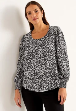 Sale Blus med smock i ärmsluten Skjortor & Blusar|Plus Size