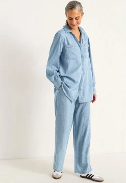 Online Byxa i denim med vida ben Byxor|Jeansplagg