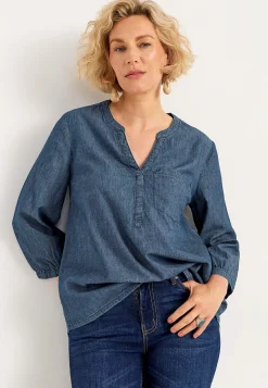 Clearance Denimblus med bröstficka Skjortor & Blusar|Jeansplagg