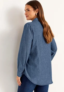 Denimblus med sydda veck Skjortor & Blusar|Jeansplagg