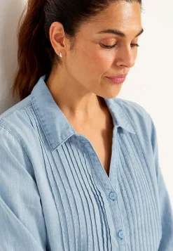 Online Denimblus med sydda veck Skjortor & Blusar|Jeansplagg