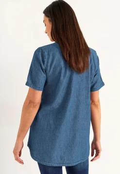 Sale Denimtunika med dekorativ v-ringning Tunikor|Jeansplagg