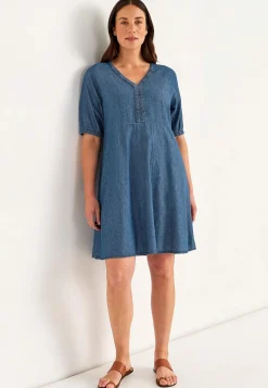 Clearance Kort jeansklänning med puffärmar Klänningar & Kjolar|Jeansplagg