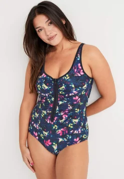 Hot Mönstrad baddräkt med dragkedja Badkläder|Plus Size