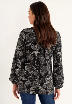 Mönstrad trikåtunika med dekorativt veck Tunikor|Plus Size