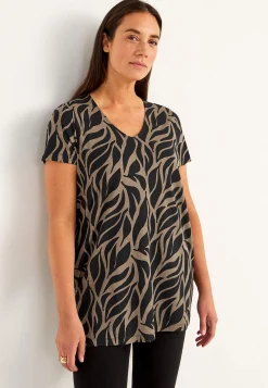Outlet Mönstrad trikåtunika med fickor Tunikor|Plus Size