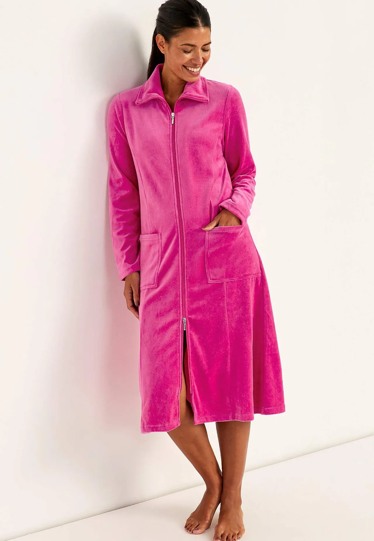 Best Morgonrock i velour Wilma Basplagg|Plus Size