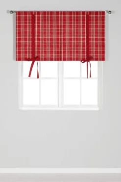 Discount Rutig julgardin X-mas check Gardiner|Kökstextilier