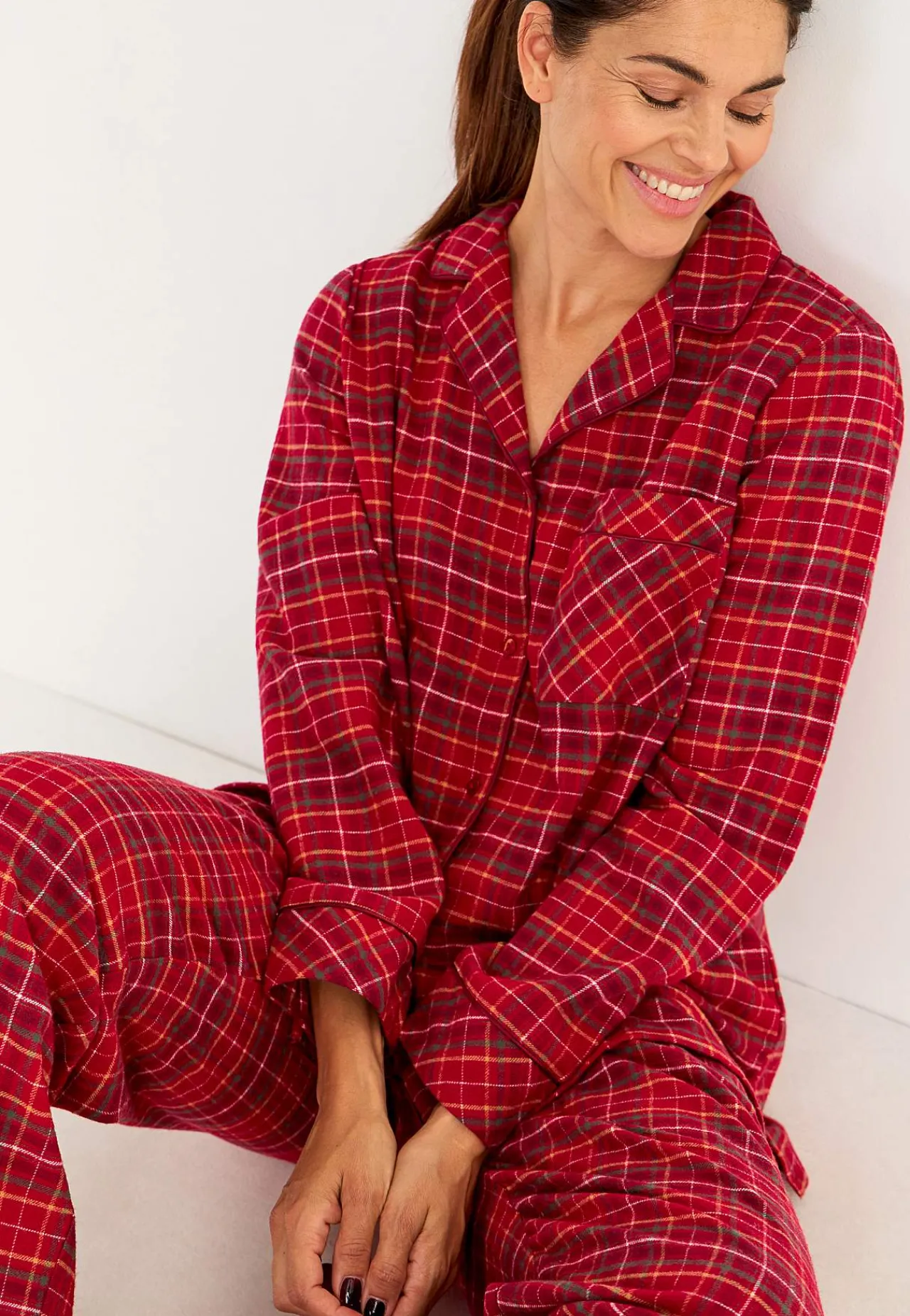 Outlet Rutig pyjamas i flanell Plus Size|Sov- & Myskläder