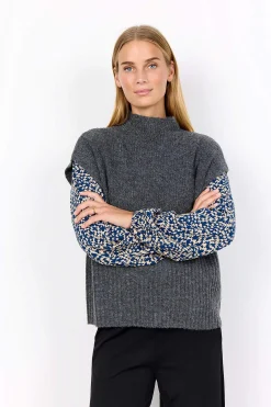 Outlet Stickad väst med halvpolo Tröjor & Cardigans|Stickat