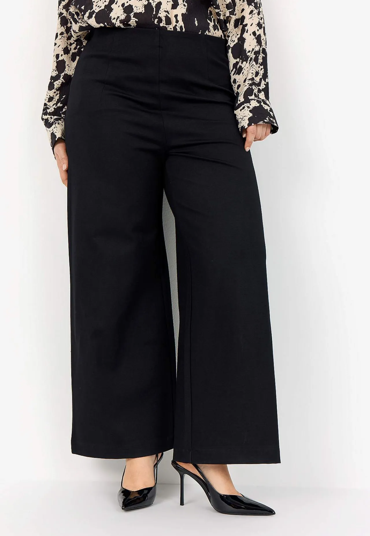 Sale Stretchig, elegant byxa med vida ben Byxor|Plus Size
