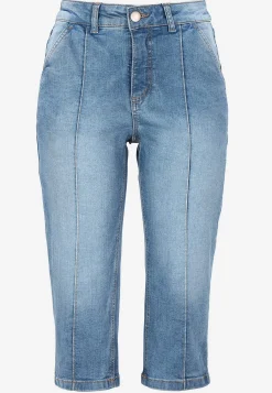 Online Stretchiga caprijeans med sytt pressveck Byxor|Jeans