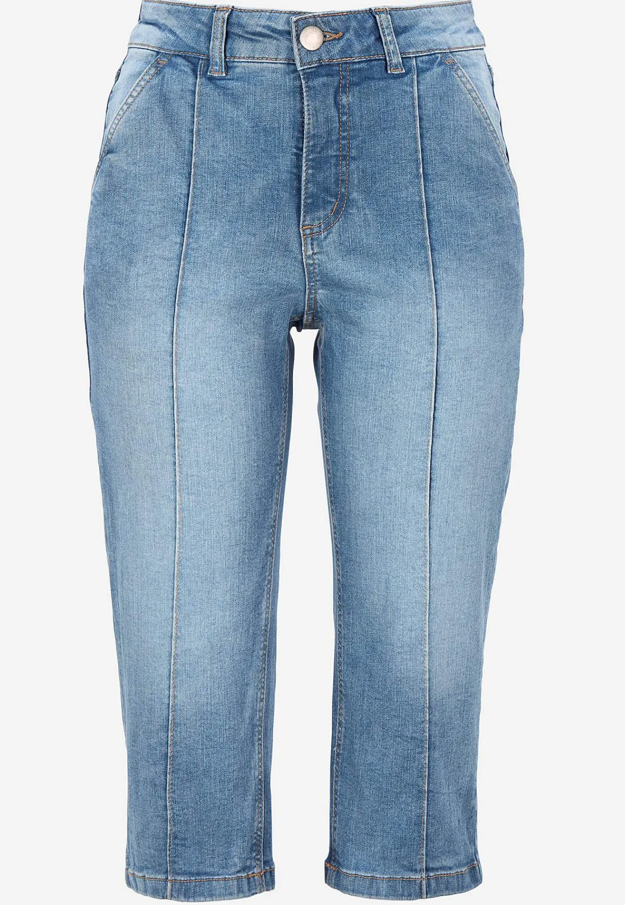 Online Stretchiga caprijeans med sytt pressveck Byxor|Jeans