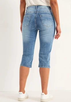 Online Stretchiga caprijeans med sytt pressveck Byxor|Jeans