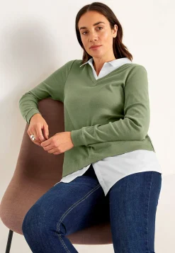 New Trikåtopp med fastsydd skjortkrage Tröjor & Cardigans|Toppar & T-Shirts