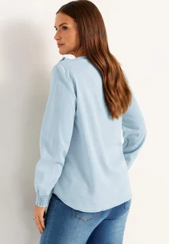 Discount Volangblus i denim Toppar & T-Shirts|Skjortor & Blusar
