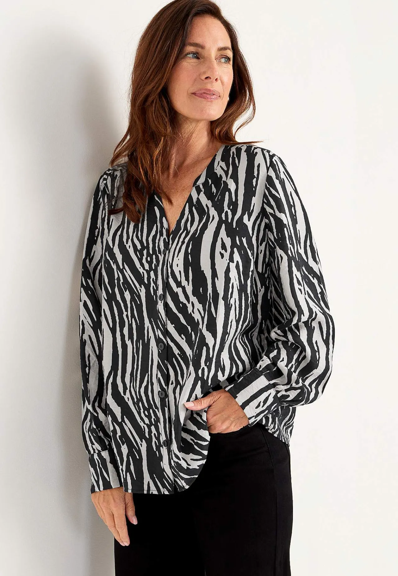 New Vävd blus med knappar Skjortor & Blusar|Plus Size