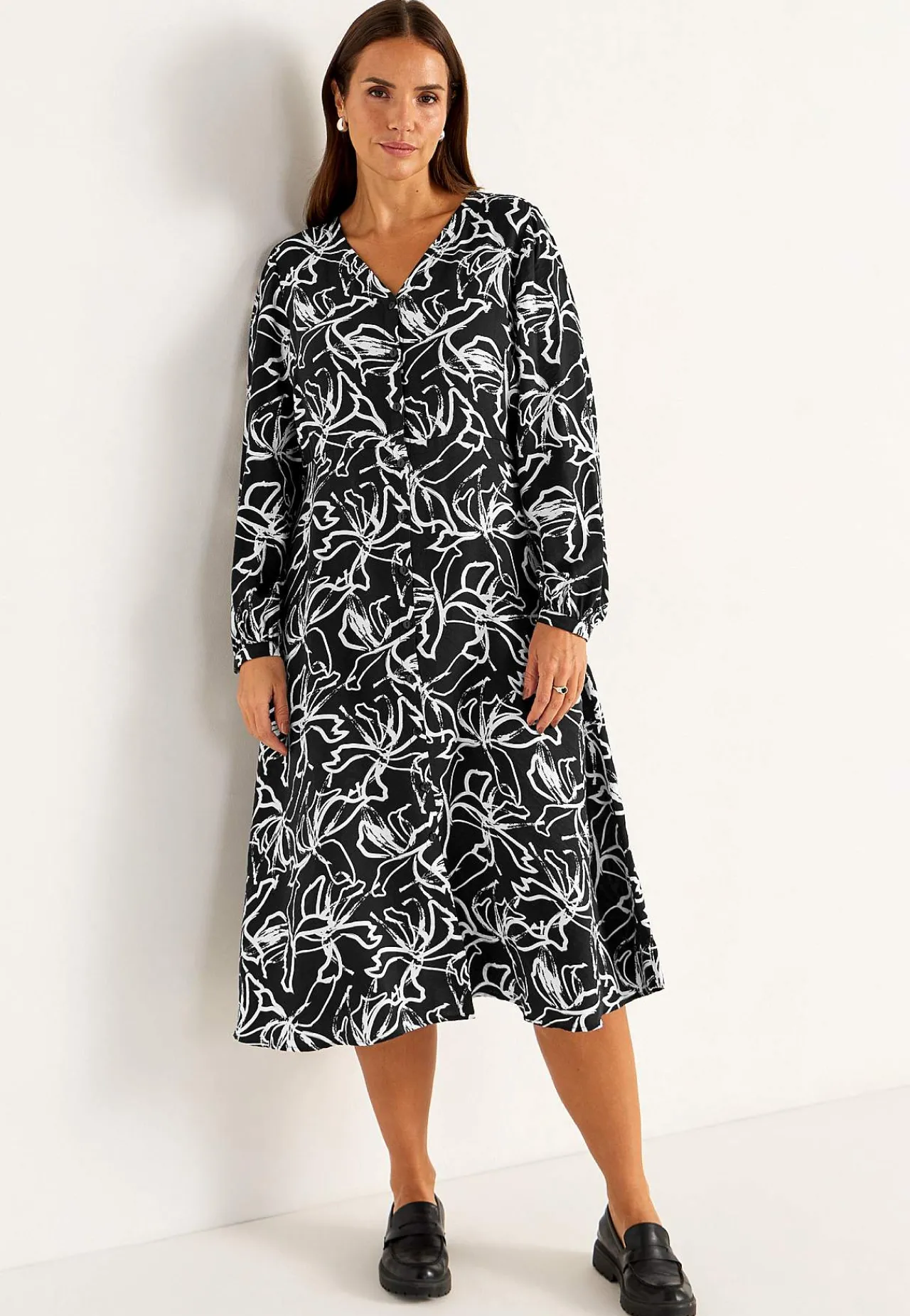 Online Vävd klänning med knappar Klänningar & Kjolar|Plus Size